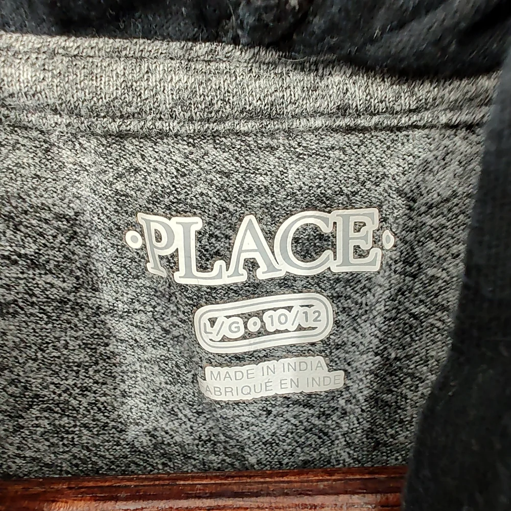 The Children's Place Gray Level Up Hooded Long Sleeve Tee Shirt Boys Large 10/12